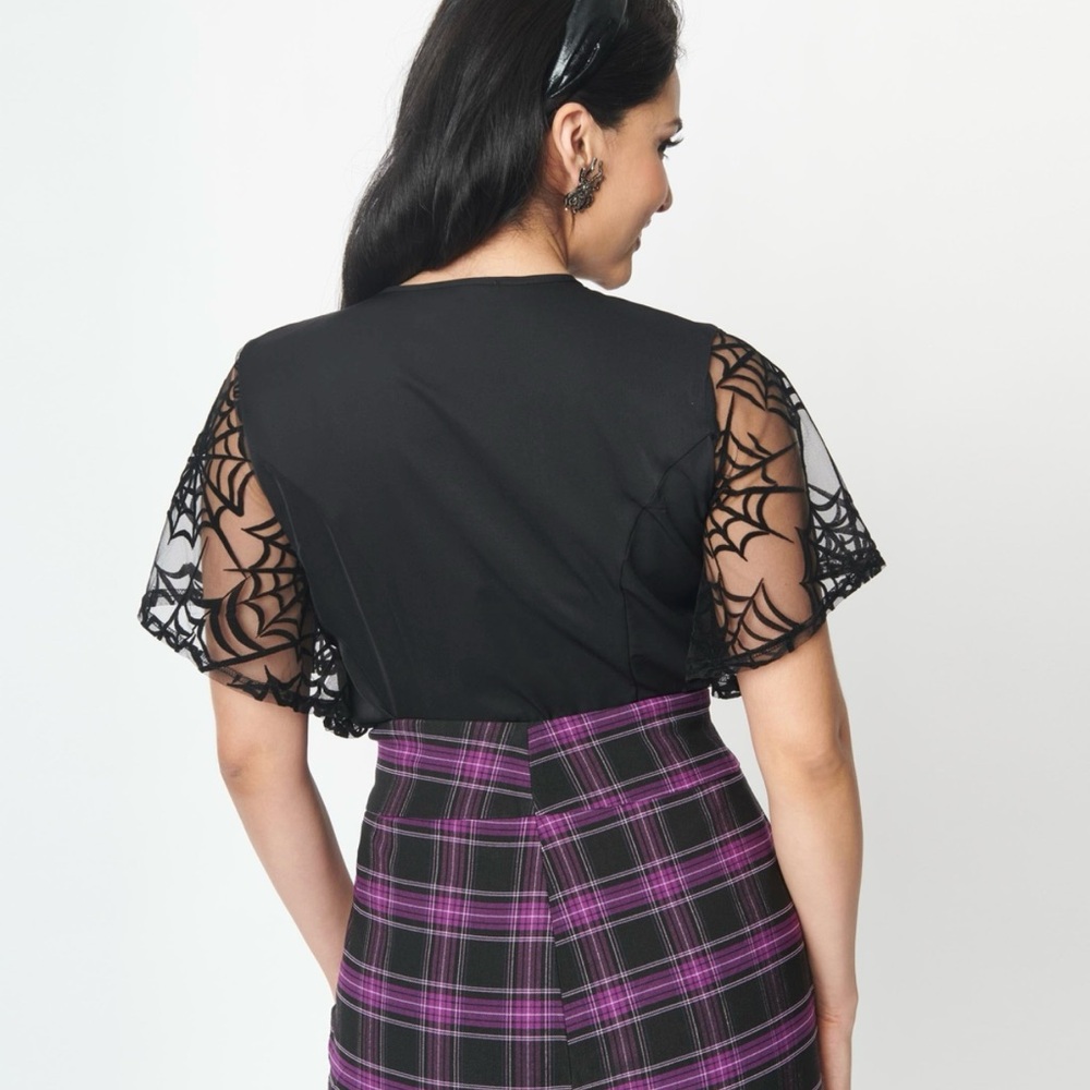 NWT - Unique Vintage Black Flocked Spiderweb Cecilia Blouse - Picture 3 of 9
